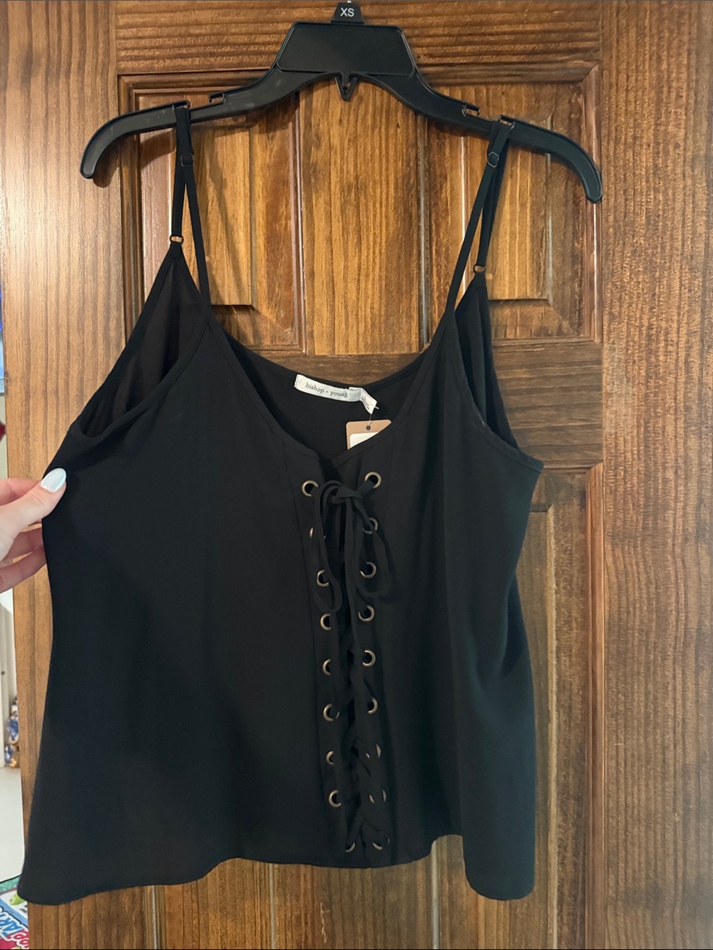 bishop + young black lace up top